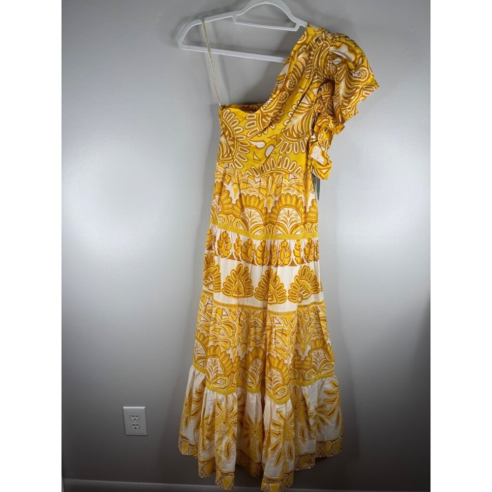 NWT Farm Rio Yellow Ainika Tapestry One Shoulder Lined Maxi Dress Size XXS - Picture 5 of 6